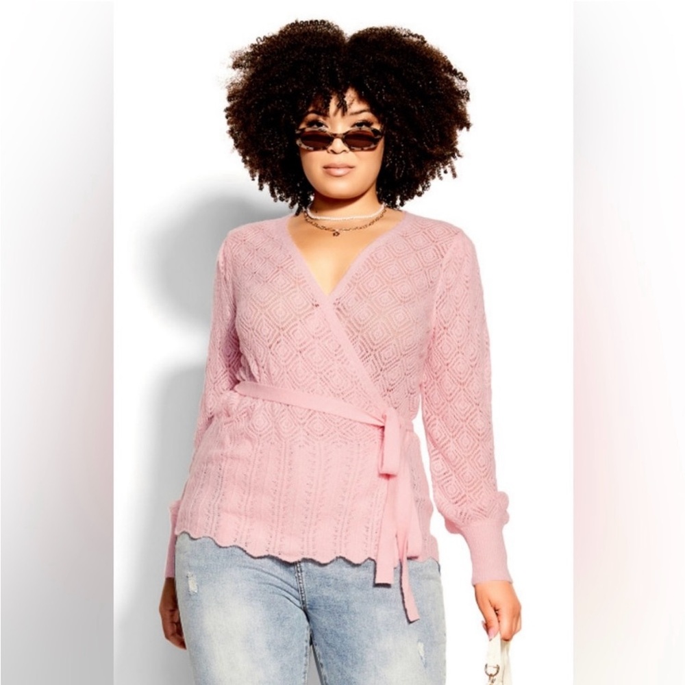 City Chic Olivia Wrap Open Knit Cardigan Women 14 Crystal Pink